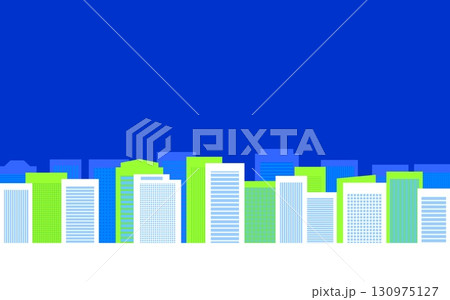 都市風景　街並み　ビル　ホワイトスペース　グリーン　ブルー 130975127