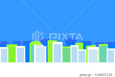 都市風景　街並み　ビル　ホワイトスペース　グリーン　ブルー 130975128
