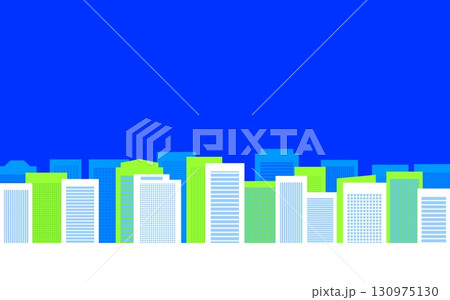 都市風景　街並み　ビル　ホワイトスペース　グリーン　ブルー 130975130
