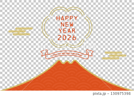 簡約設計新年賀卡2026年商務紅富士橫 130975398