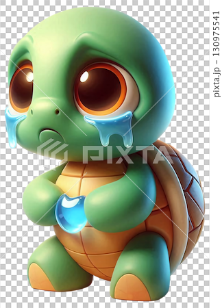 A cartoon turtle crying softly with a tear drop 130975541