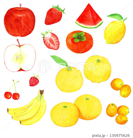 手描き水彩の新鮮なフルーツのイラストセット 130975626
