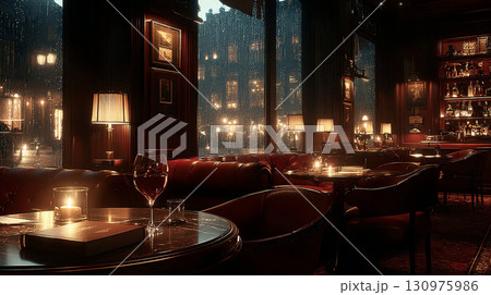 雨の夜のクラシックラウンジバー 雨の夜のクラシックラウンジバー 130975986