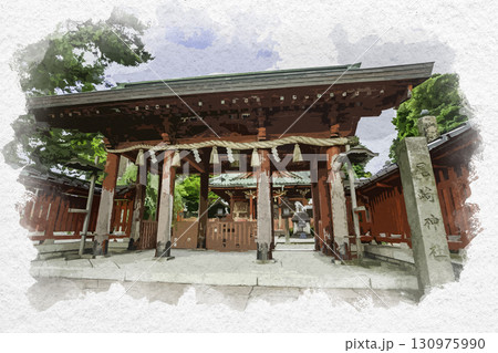 水彩画風　尾崎神社　金沢東照宮　神門　石川県金沢市 130975990
