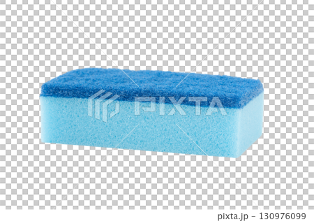 Blue dish washing sponge on transparent background (png) 130976099