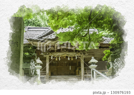 水彩画風　小坂神社　拝殿　石川県金沢市 130976193