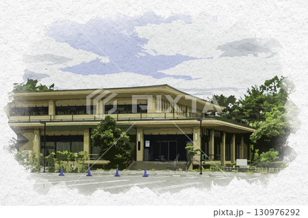 水彩画風 石川県立能楽堂 石川県金沢市 水彩画風 石川県立能楽堂 石川県金沢市 130976292