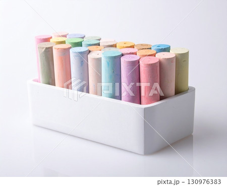 Colorful Chalk Sticks in a White Box on White Background 130976383