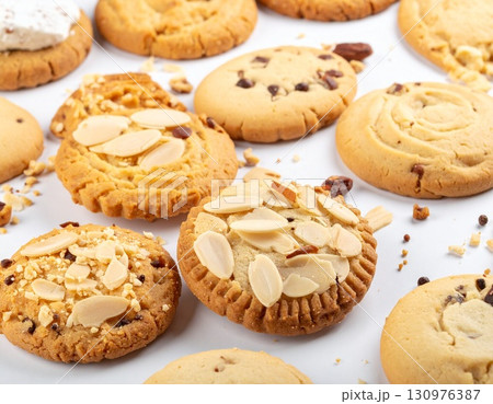 Assorted Butter Cookies with Almonds and Chocolate Chips 130976387