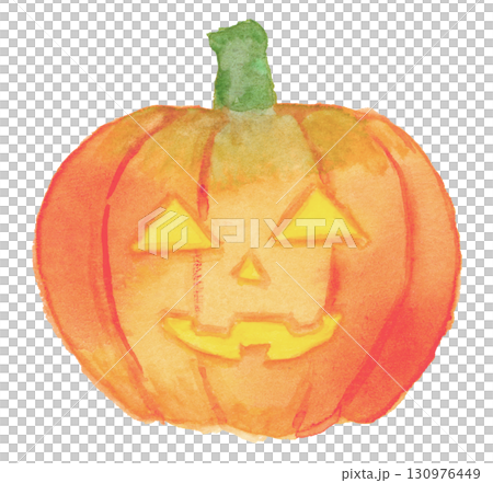 萬聖節南瓜插圖（模擬，透明水彩） 130976449
