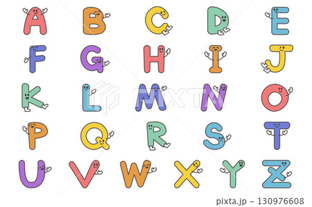 子ども向け英語学習用のアルファベットA〜Zキャラクターのイラスト素材 Colorful 子ども向け英語学習用のアルファベットA〜Zキャラクターのイラスト素材 Colorful 130976608