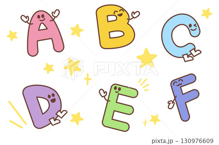 アルファベットのABCの幼児英語の学習ポスター用イラスト Cute Alphabet A B C D 130976609