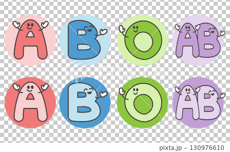 A、B、O、AB 型血和可愛角色的可愛插圖素材 可愛血型 130976610