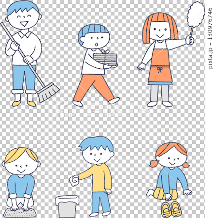Illustration set of children cleaning 130976746