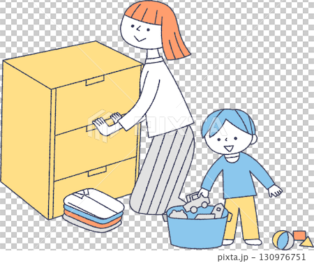 家長和孩子整理房間 130976751