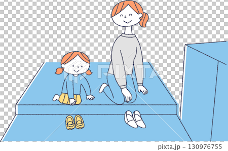 家長和孩子排隊穿鞋 130976755