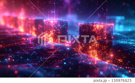 Bright city lights illuminate the dark night sky, resembling a vibrant galaxy of stars and cosmic nebulae 130976825