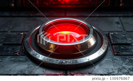 Isolated digital storage drive next to a retro light switch on a red wall 130976867