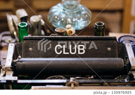 Business and Entrepreneurship. Copy space. Text Business Club written on Antique typewriter machine Business and Entrepreneurship. Copy space. Text Business Club written on Antique typewriter machine 130976985