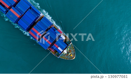 Aerial view Container cargo ship freight shipping transport logistic international, Global business industry transportation logistic import export by container cargo ship, Container ship sea freight. 130977081