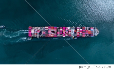 Aerial view Container cargo ship freight shipping transport logistic international, Global business industry transportation logistic import export by container cargo ship, Container ship sea freight. Aerial view Container cargo ship freight shipping transport logistic international, Global business industry transportation logistic import export by container cargo ship, Container ship sea freight. 130977086