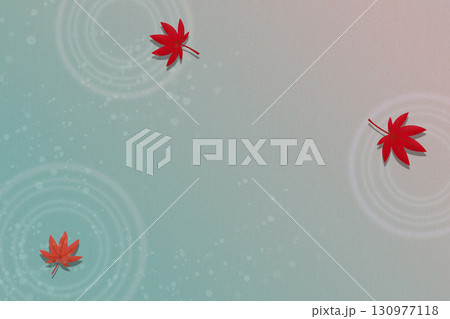 散った紅葉と波紋の和紙風イラスト素材 130977118