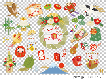 Cute Year of the Horse New Year's cartoon material set 130977178