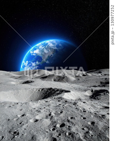《AI画像》月面から見上げる真っ青な地球 130977252