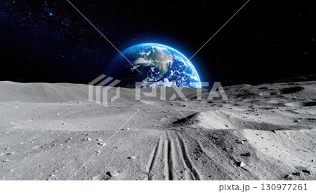 《AI画像》月面から見上げる真っ青な地球 《AI画像》月面から見上げる真っ青な地球 130977261