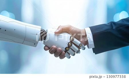 《AI画像》人間とロボットが握手するクローズアップ 130977338