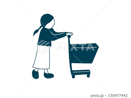 買い物カートを押す女性のイラスト素材 130977442