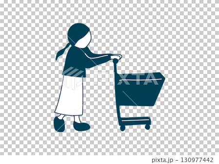 推著購物車的女人的插圖素材 推著購物車的女人的插圖素材 130977442