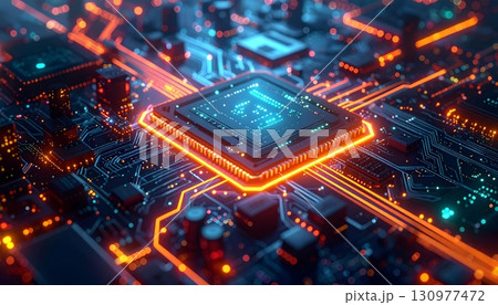 computer motherboard with blue matrix 130977472