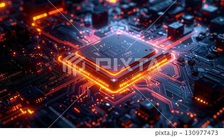 computer motherboard in dark night 130977473
