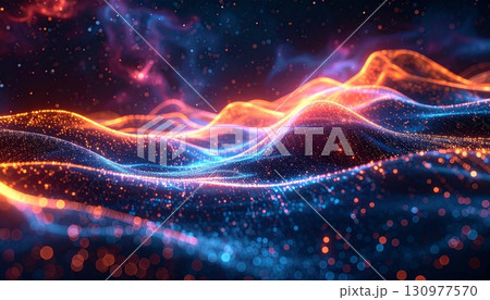 Vibrant abstract energy from virtual fractal realms with light, space, and glowing spiral galaxy motion 130977570