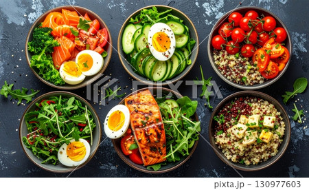 A colorful, healthy vegetarian dish of fresh vegetables on a wooden plate A colorful, healthy vegetarian dish of fresh vegetables on a wooden plate 130977603