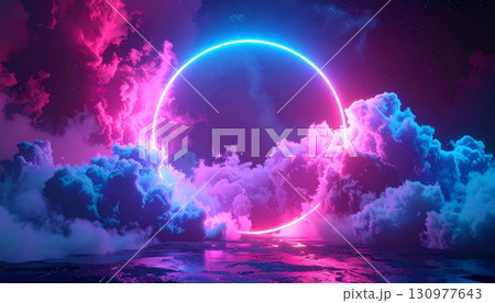 A stunning fantasy landscape of a beautiful night sky with a full moon and dark clouds 130977643