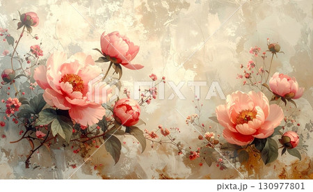A closeup of a beautiful pink peony flower in bloom shows its delicate petals A closeup of a beautiful pink peony flower in bloom shows its delicate petals 130977801