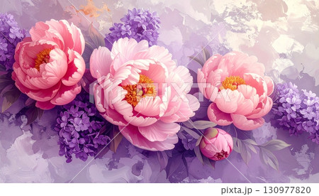A closeup of a beautiful pink peony flower in bloom shows its delicate petals A closeup of a beautiful pink peony flower in bloom shows its delicate petals 130977820