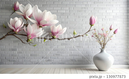 A beautiful pink and white orchid flower on a vibrant pink background 130977873