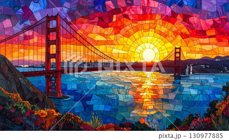 Golden Gate Bridge at sunset over the bay in San Francisco, California Golden Gate Bridge at sunset over the bay in San Francisco, California 130977885