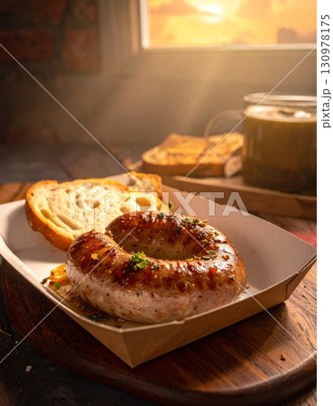 Grilled Chicken Sausage and Bread in Box 130978175