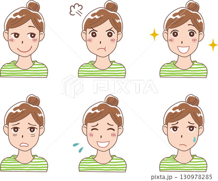 女性　表情　セット 130978285