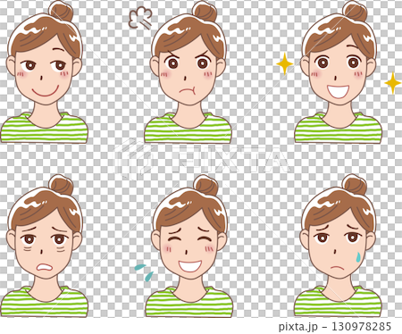 女性　表情　セット 130978285