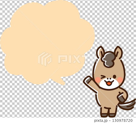A horse with one hand raised and winking, and a speech bubble 130978720