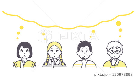 小学生くらいの子どもたちが考えている様子のイラスト素材 130978898