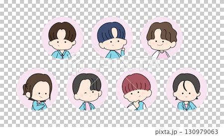 Male idol character illustration: 7-member cute KPOP idol face icon 130979063