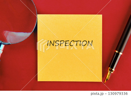 Concept word INSPECTION. Business answer and analysis, problem ask, interrogation, research information concept. with copy space 130979336