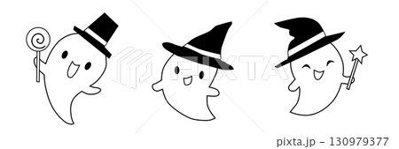可愛いいハロウィンのお化けのイラスト　線画 130979377