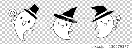 可愛的萬聖節鬼魂插圖（線條畫） 130979377